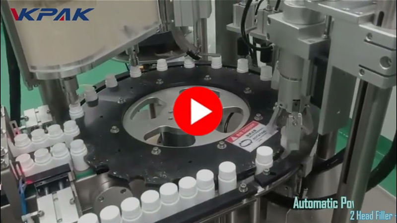 Monoblokk pulverflaskefyllings- og lokkemaskin