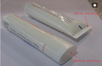 welding samples from ultrasonic tubes sealer sveising med samples.jpg